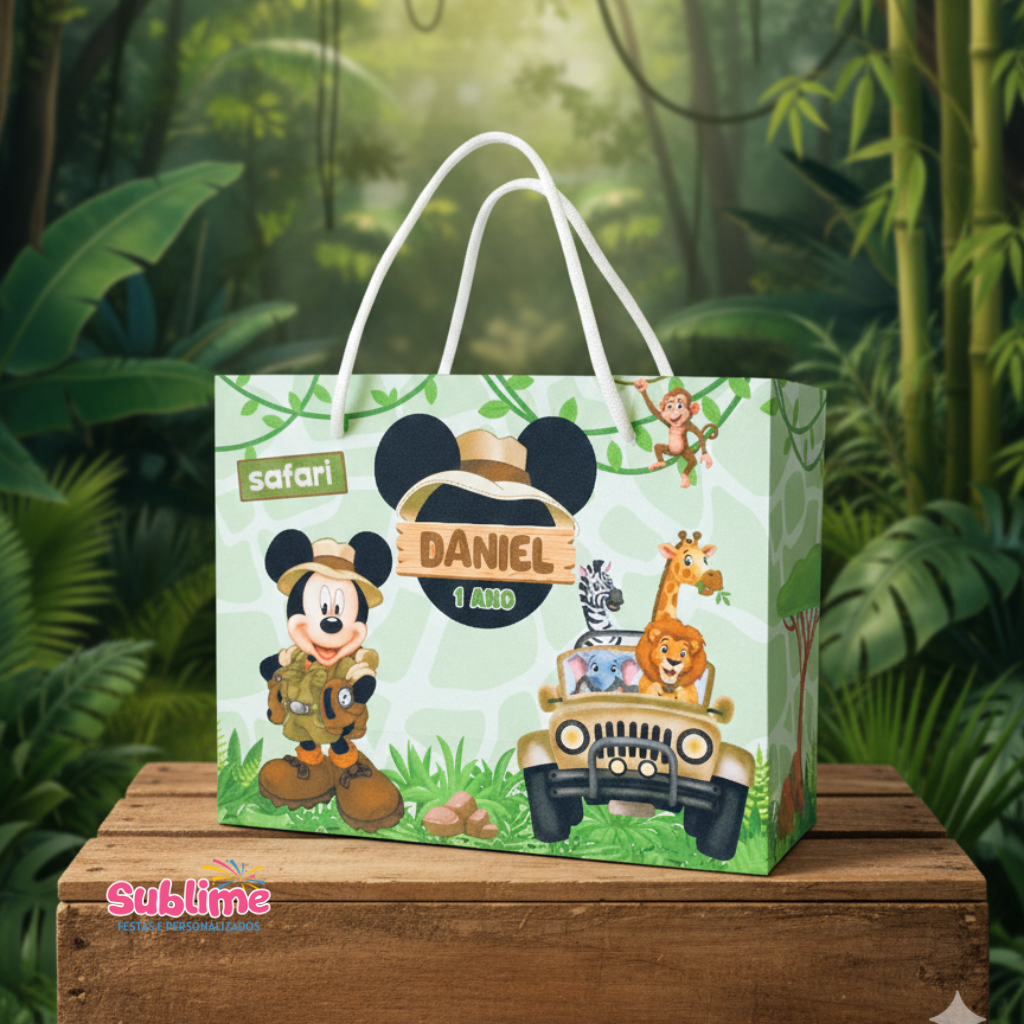 Sacolinha MICKEY SAFARI Personalizada (19x15x7cm) - Festa - Lembrancinha - Mimos - Aniversário PEGUE E MONTE