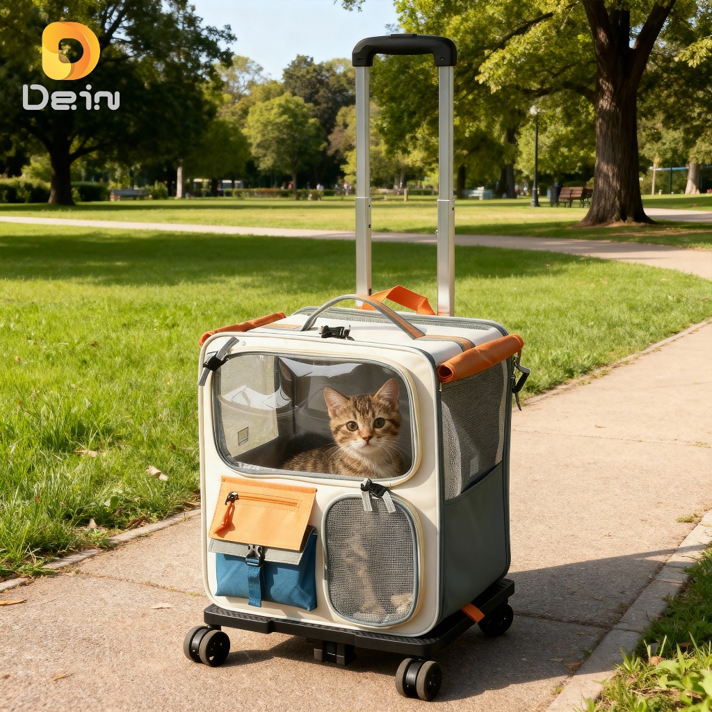 Mochila Pet com Rodinhas 360° e Alça Retrátil | Transporte Seguro para Gatos em Oferta na Shopee
