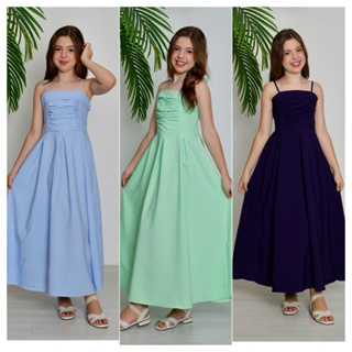 VESTIDO LONGO INFANTIL MENINA JUVENIL LISO ALCINHA DE AMARRAR REGATA FRANZIDO em Oferta na Shopee