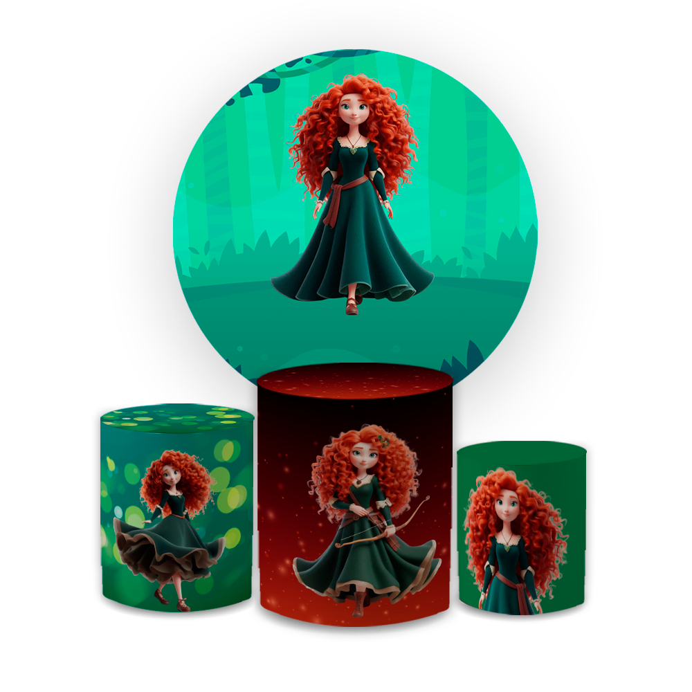Kit Capas Painéis e Trio Cilindros V@lente Princesa Corajosa Decoração Sublimado Lançamento Oferta