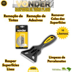 Raspador De Vidro Plano Tintas Piso Cerâmica Com 10 Lâminas Rp011 - Vonder Premium Oferta Resistente