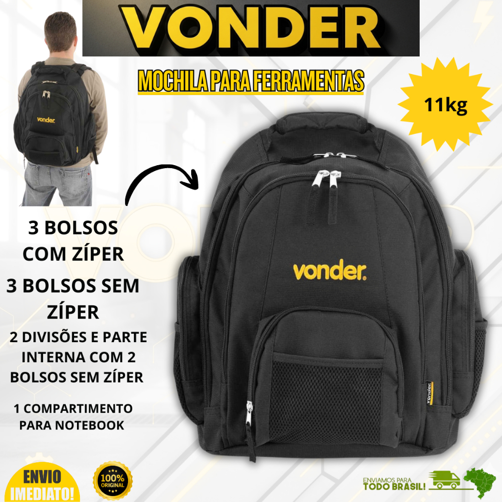 Mochila Ferramentas em Lona Reforçada Mov0200 Vonder Profissional Premium — R$ 320,00 em Shopee