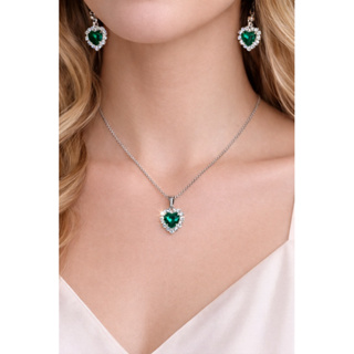 Conjunto colar e brinco pingente aço inoxidavel antialérgico coração cravejado em Oferta na Shopee