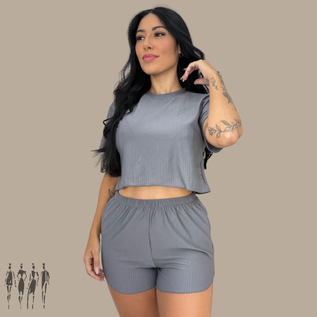 Conjunto Dry Fit Feminino Short e Blusa Cropped T-shirt Estiloso Academia e lazer