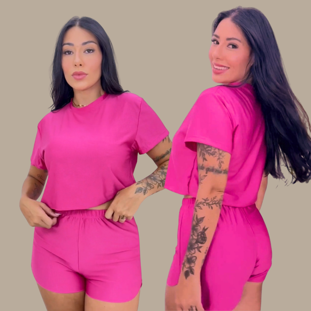 Conjunto  Feminino Short e Blusa curta ideal para exercícios e lazer conforto no verão tecido DryFit