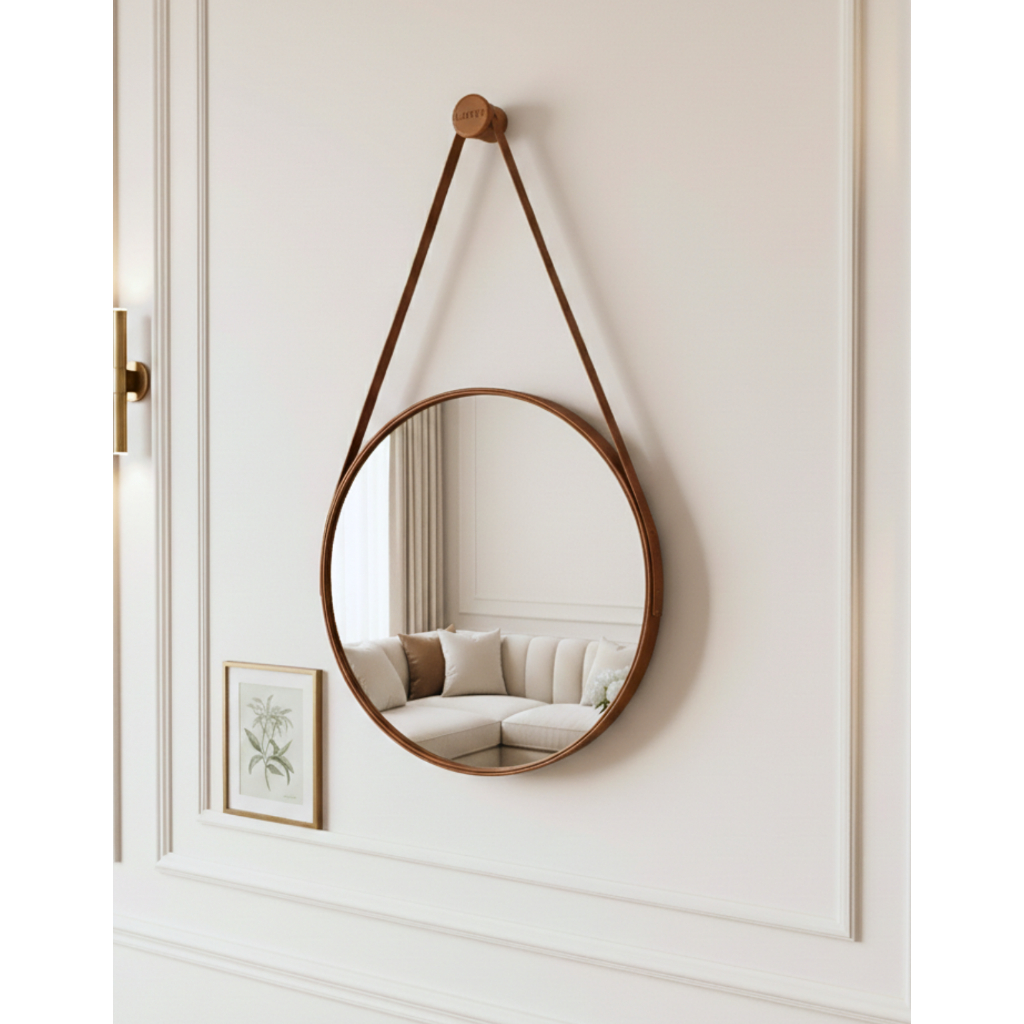 Espelho Adnet Redondo 50cm Personalizado Elegante Couro Escandinavo Decorativo Suporte Versátil em Oferta na Shopee