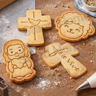 Kit Cortador Marcador - Com Puxador - Forma Biscoito Cookie PÁSCOA CRISTÃ - Cordeiro - Jesus - Ele Vive 01 - 4pçs em Oferta na Shopee