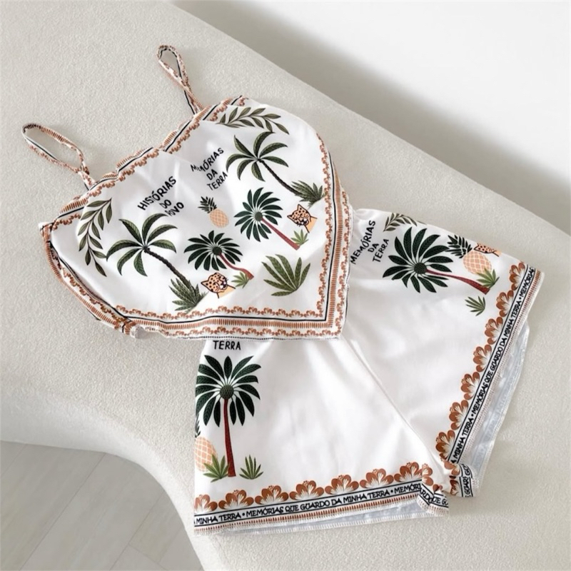 Conjunto Feminino Cropped Lenço E Shorts Estampado Tropical  Praia Moda Blogueira Tendência Primavera Verão em Oferta na Shopee