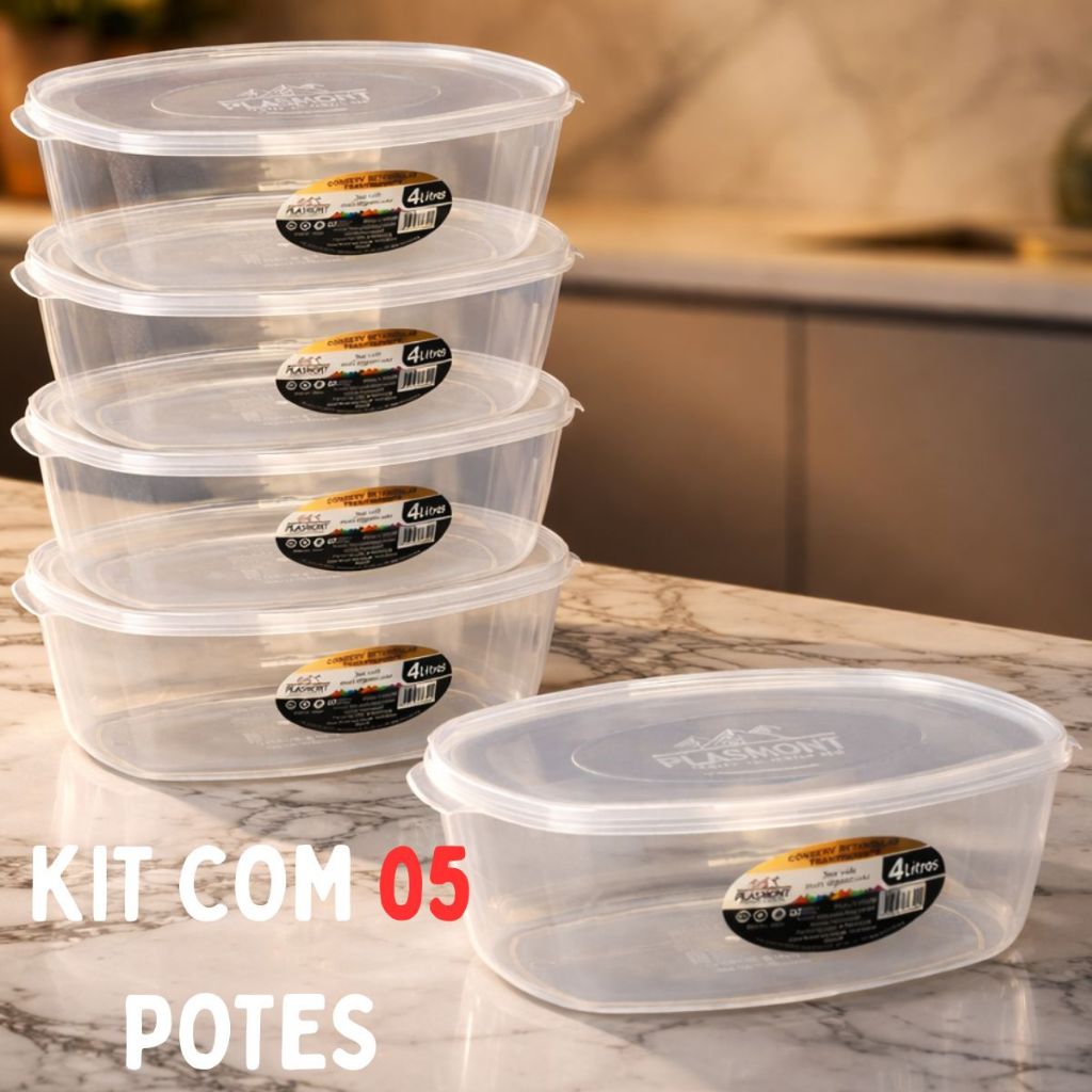 Potes Retangulares 4 Litros Kit de 1 a 5 unidades Vasilhas Reforçado em Oferta na Shopee