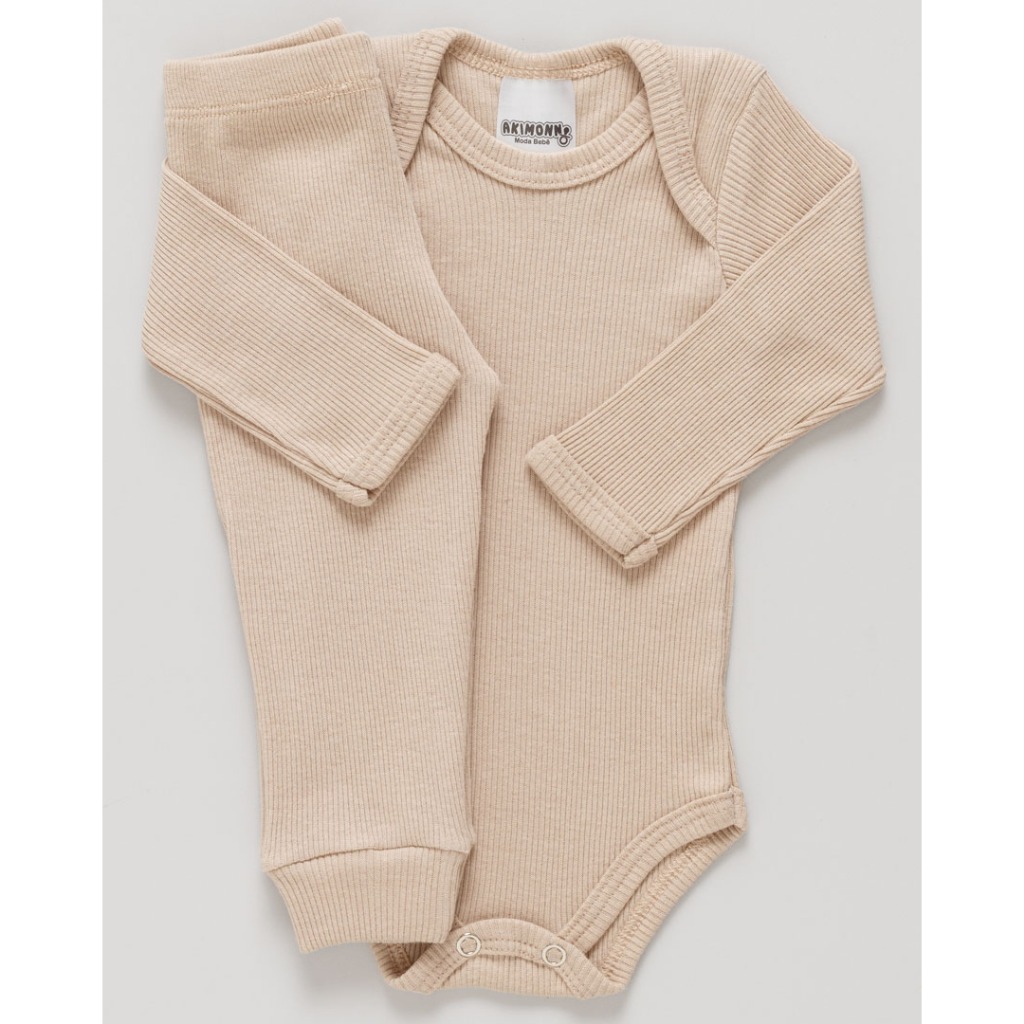 Conjunto Body e Calça Antialérgico Bebê Canelado 100% Algodão Pagão Premium