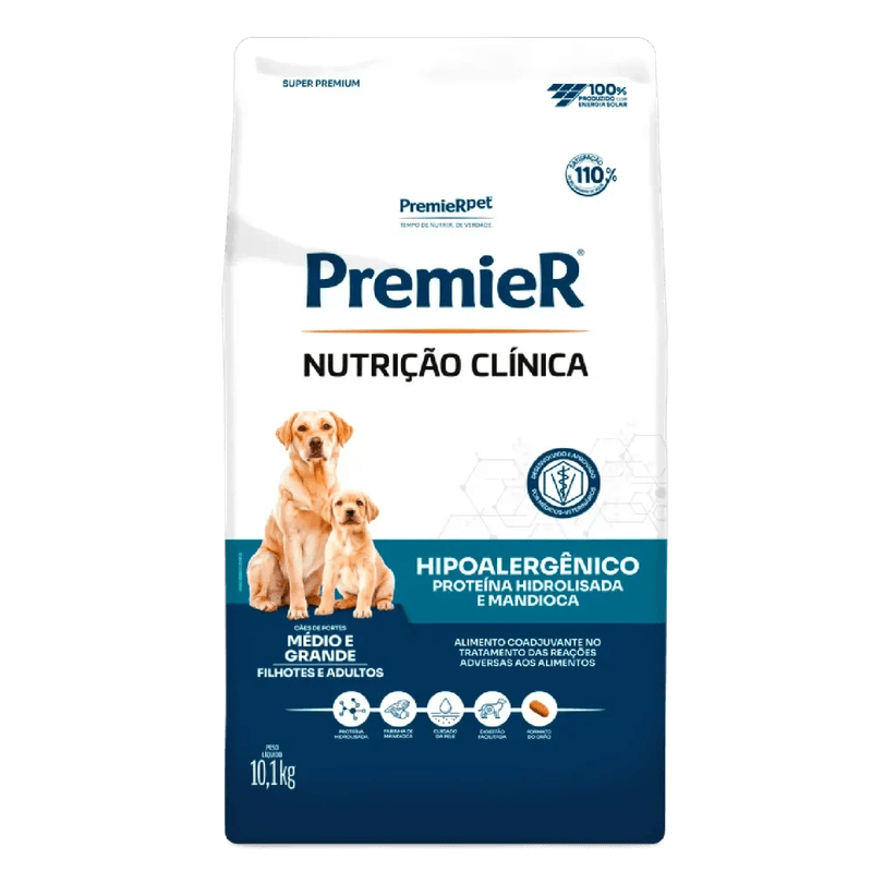 Imagem Ração Premier Nutrição Clínica Cães Hipoalergênico Médio e Grande Porte Proteína Hidrolisada 10,1kg