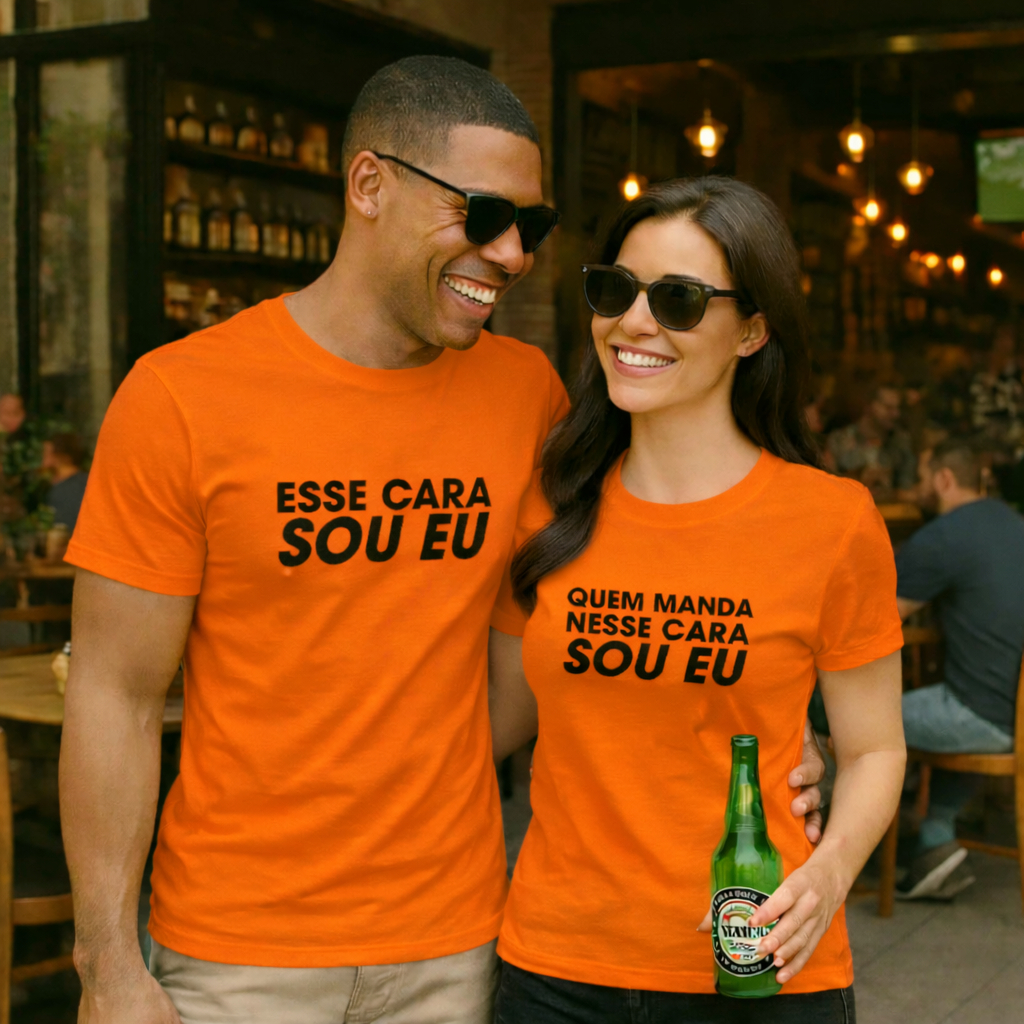 Kit Conjunto Casal Camisa Camiseta Frases Criativas Quem Manda Nesse Cara Sou Eu