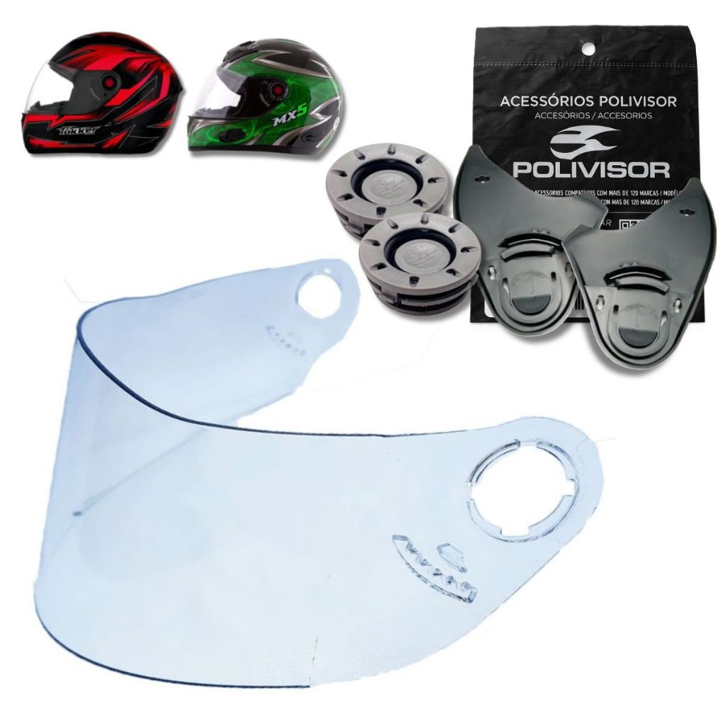 Viseira Cristal Polivisor P/ Capacete Fokker / Mx5 + Botões Laterais e Chassi em Oferta na Shopee