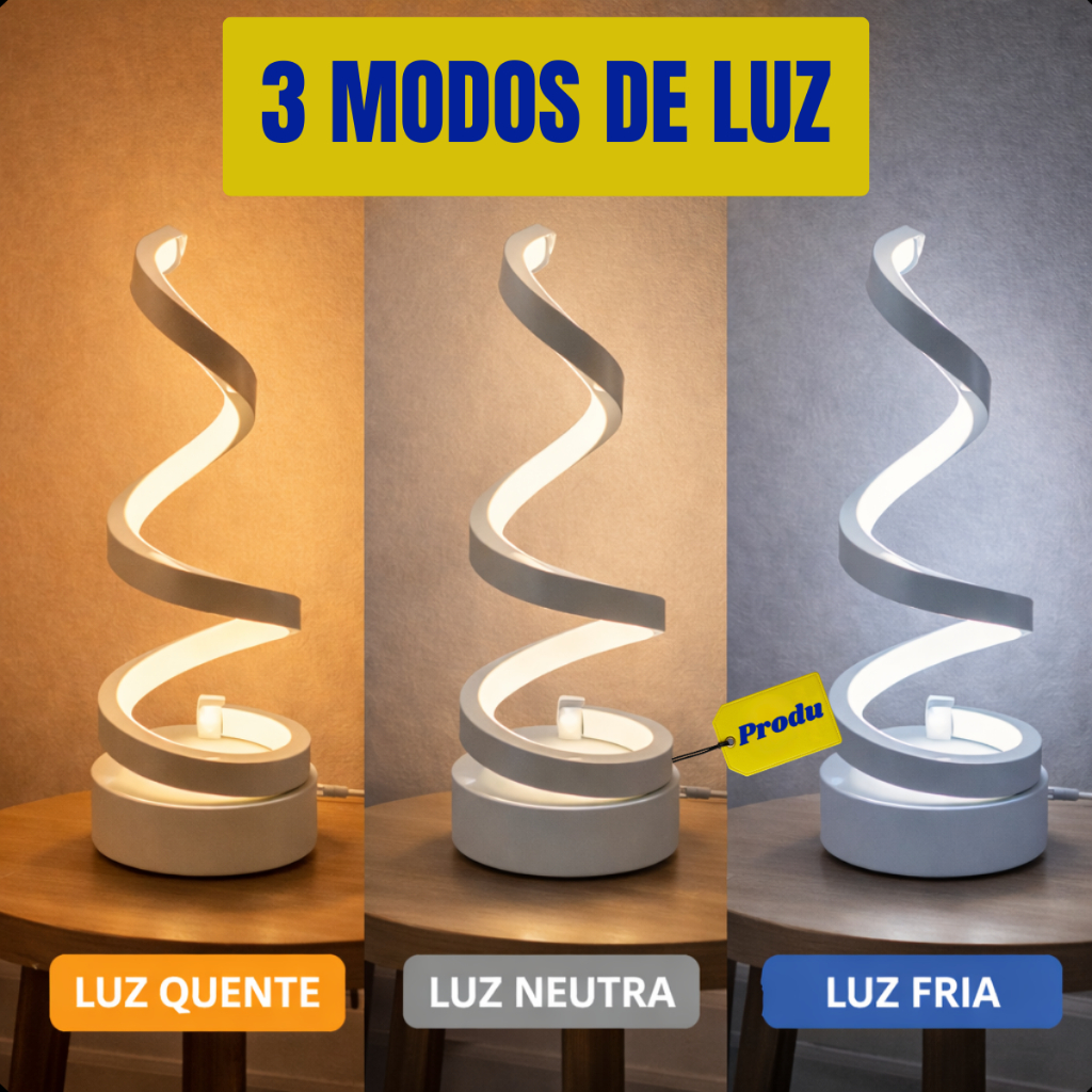 Abajur Espiral Led Mesa Moderno Produ Com Dimmer 3 Cores Luz Design Luxo Para Quarto E Escritorio em Oferta na Shopee