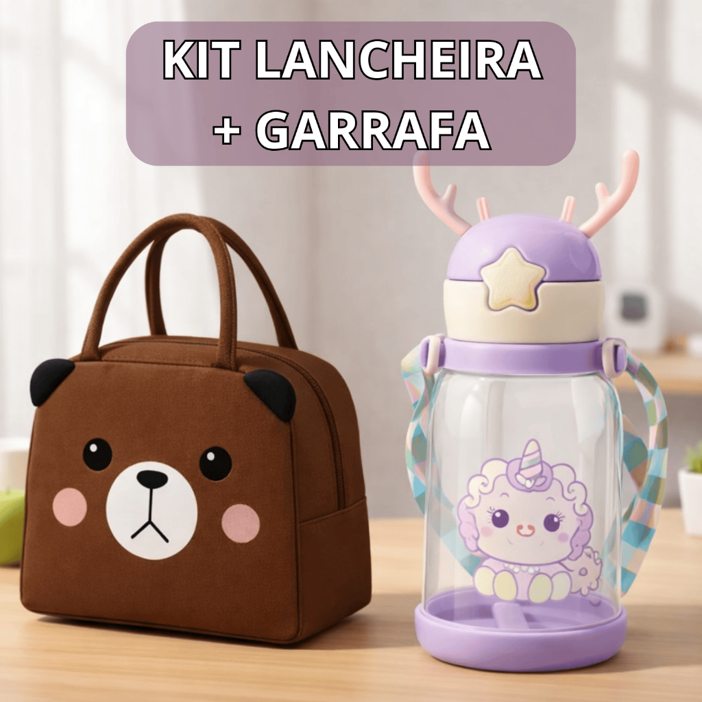 Kit Lancheira Infantil Térmica Com Garrafa Alce 580ml Kit Escola Passeio Menino Menina