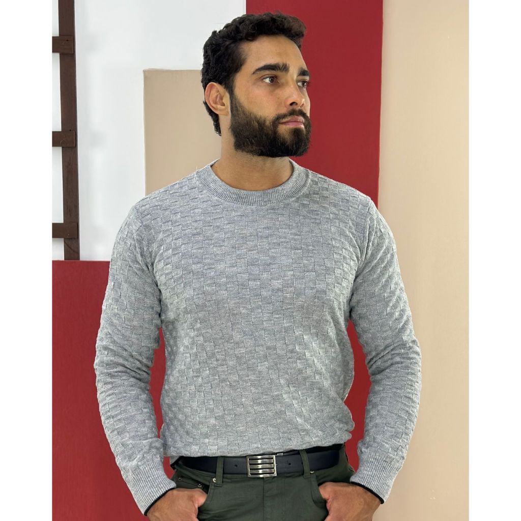 Suéter Masculino Tricot Manga Longa Gola Redonda Blusa De Frio Tricô