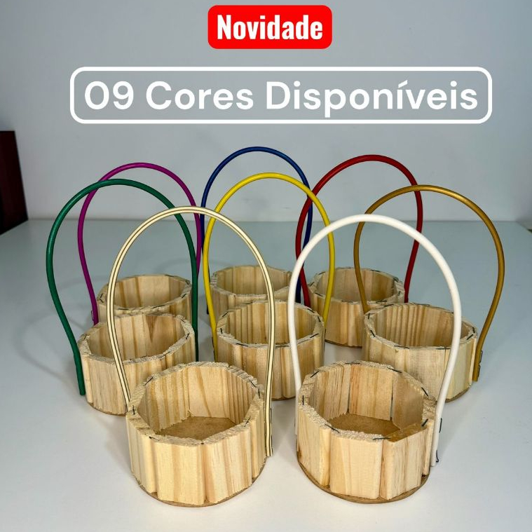 Kit 10 Cesta Mini Redonda 11 Centímetros (ESCOLHA A COR DA ALÇA)