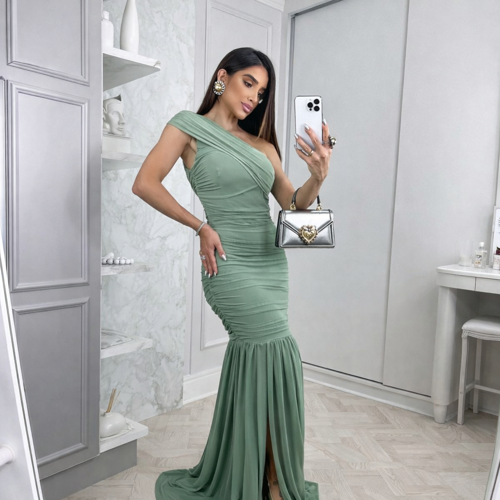 Vestido Longo Festa Madrinha Casamento Sereia Um Ombro Só Drapeado Elegante Luxo Formatura Premium em Oferta na Shopee