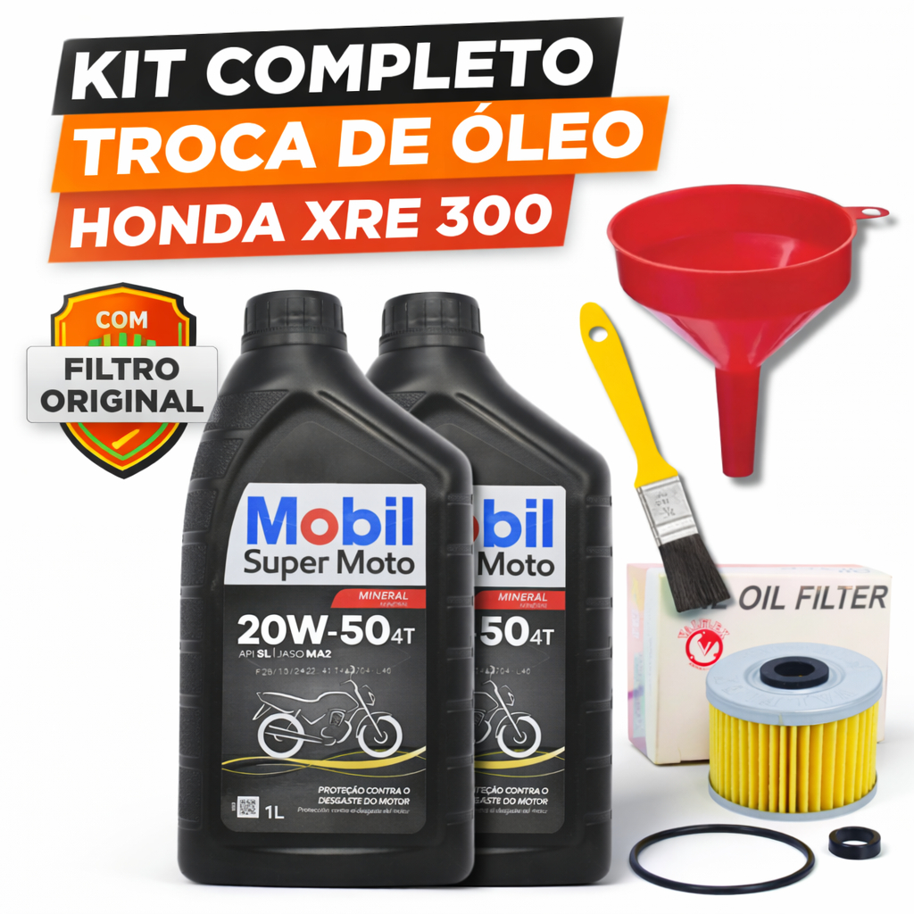 Kit Troca de Óleo Moto Mobil 20W50 Honda XRE 300 Completo Com Filtro Original 4T em Oferta na Shopee