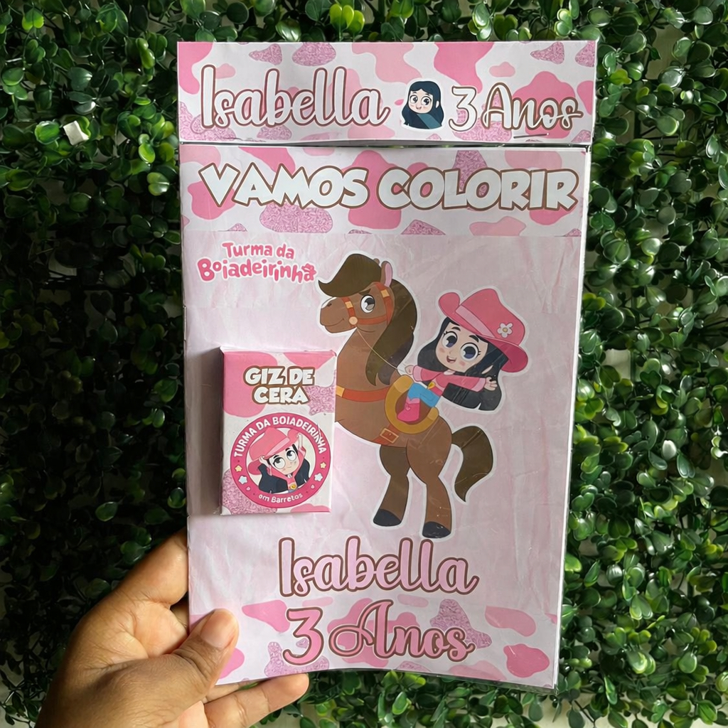 Revistinha de Colorir Personalizada Turma da Boiadeirina - Livrinho de Colorir - Lembrancinha de Aniversário Giz de Cera