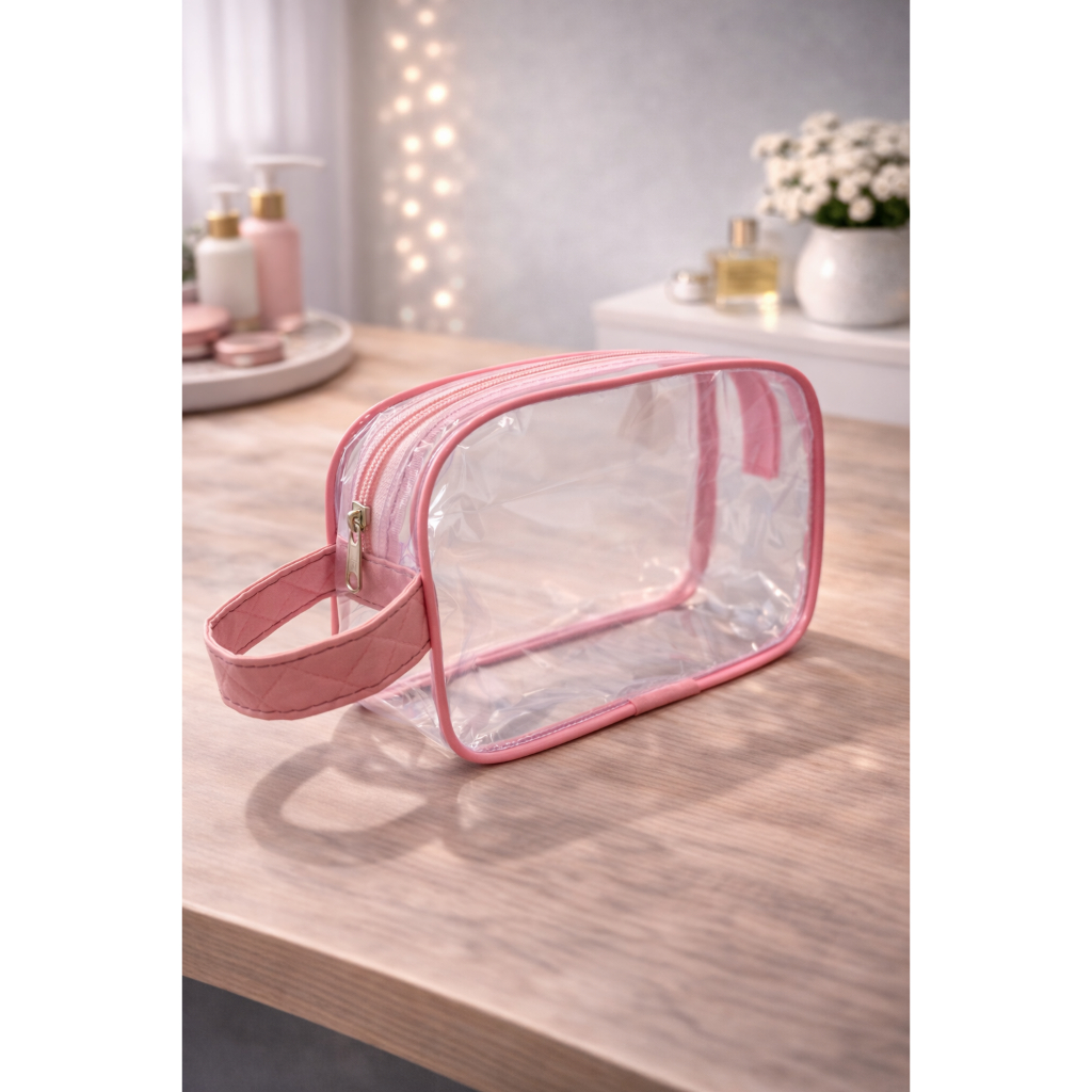 Imagem Kit Necessaire Transparente Cristal PVC Organizador Viagem Maquiagem Higiene 10 a 50 unid