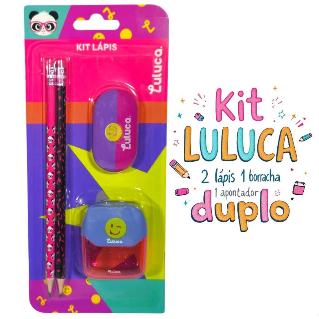 Volta Aula Kit Escolar Luluca Lápis Borracha Apontador Duplo Pandinha..