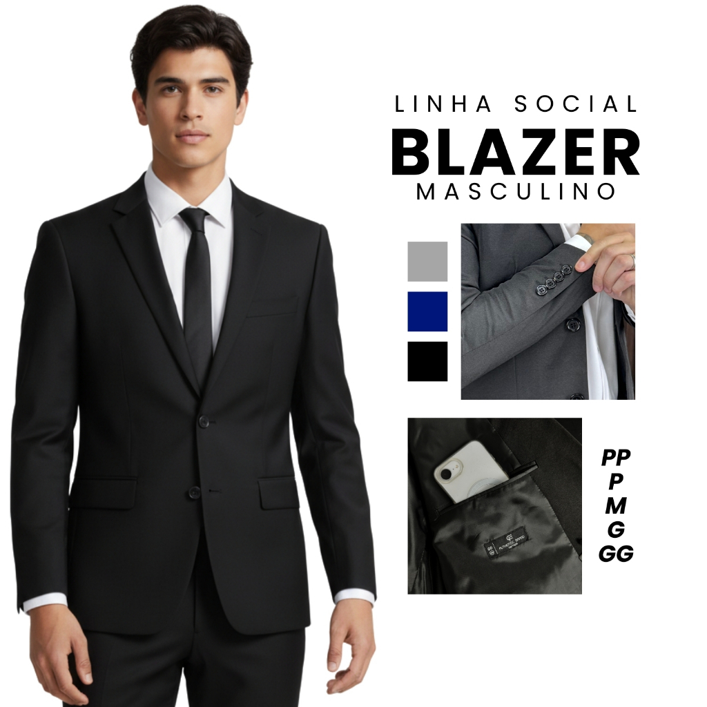 Paleto Masculino Blazer Slim Italiano Social Premium Luxo Microfibra Elastano Terno Classico Estilo Moderno