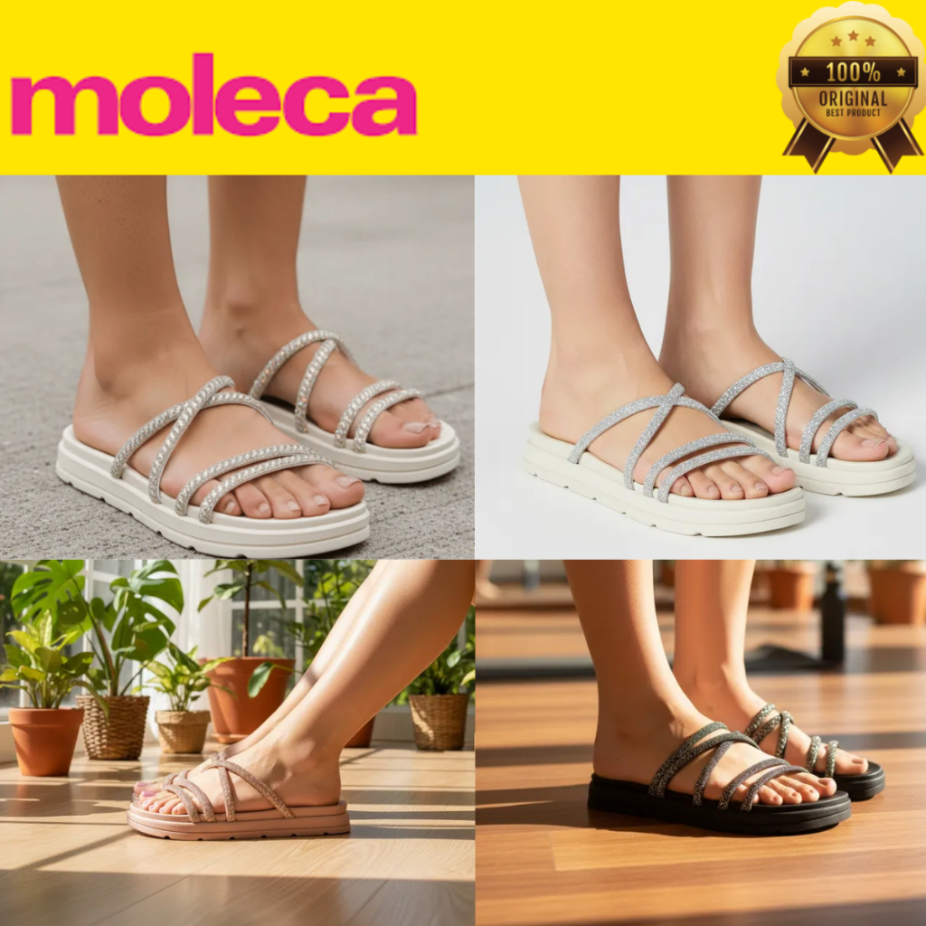 Sandália Moleca Feminino Papete Tiras Cruzadas Tratorada Brilho Flatform Conforto Original