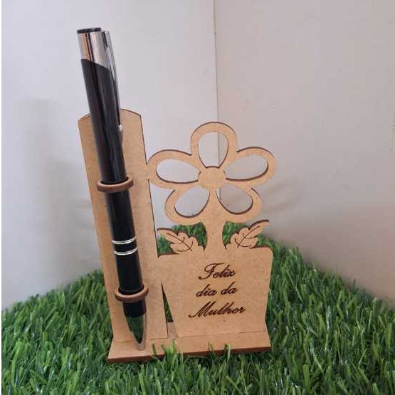 Kit Porta Caneta Flor em MDF Gravado Feliz Dia da Mulher–Lembrancinha dia Internacional da mulher