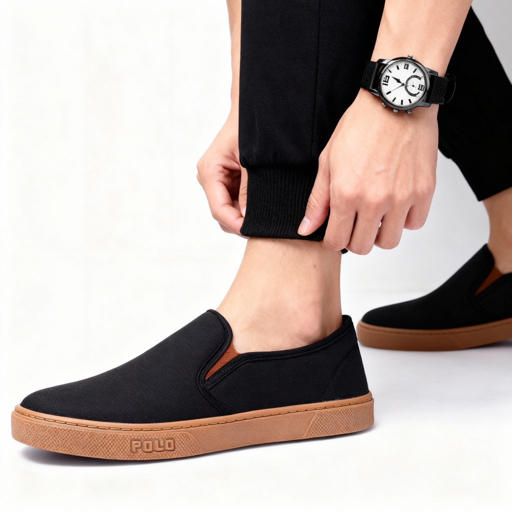Tênis Sapatênis Casual Masculino Polo Slip On Calce Facil Promoção Escolar Skate Faculdade Esporte Solado Reto Lonado