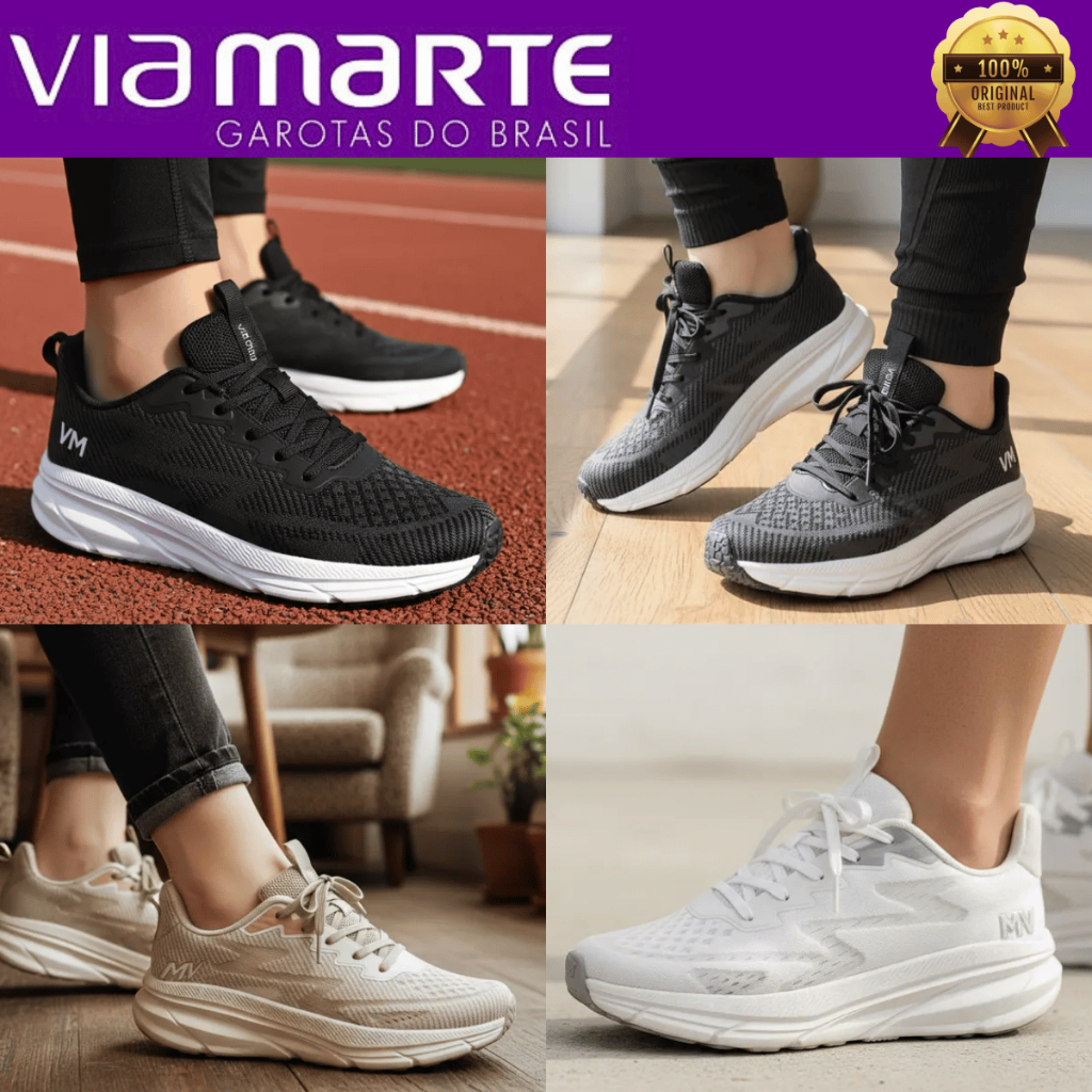 Tênis Casual Feminino Nobuck Preto Recortes Esportivo Via Marte 26100101 REF: 261-001-01 Original em Oferta na Shopee