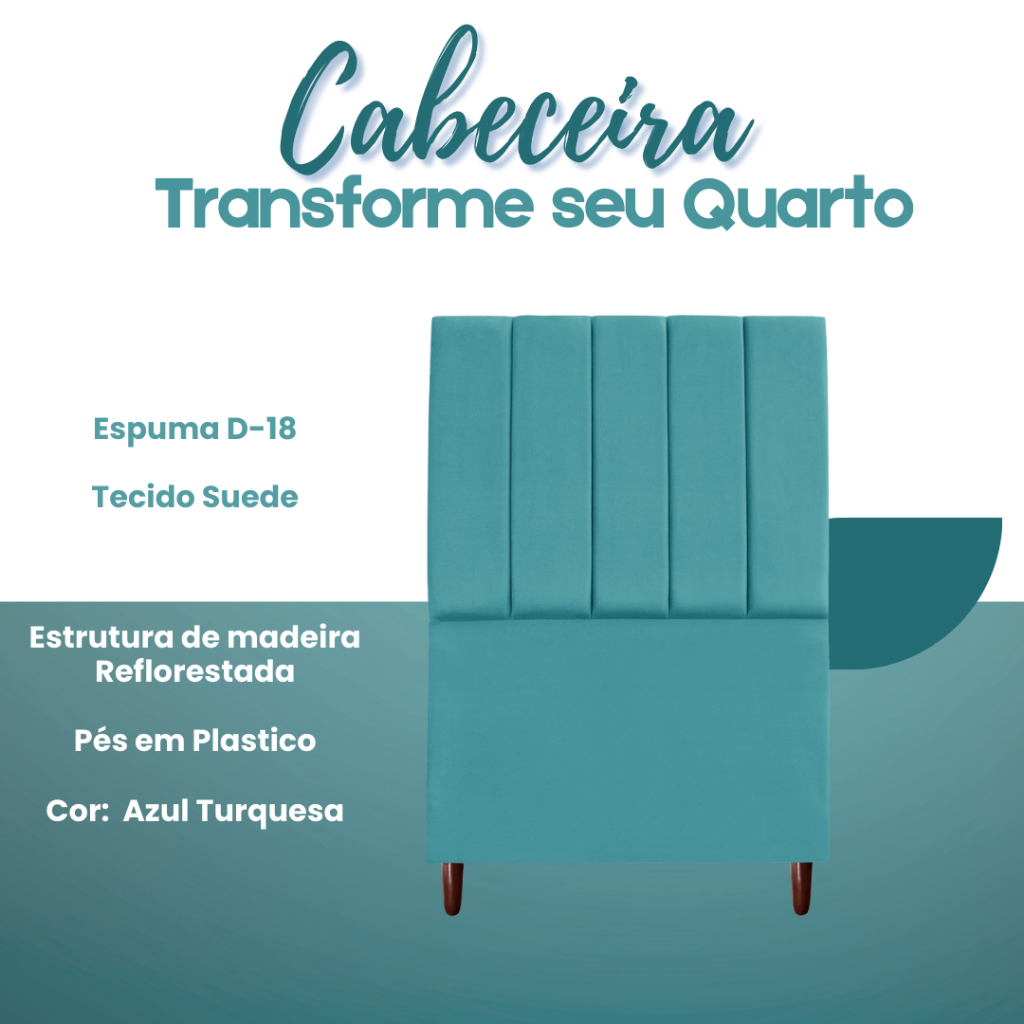 Cabeceira de cama solteiro 90cm box estofada menina Azul turquesa