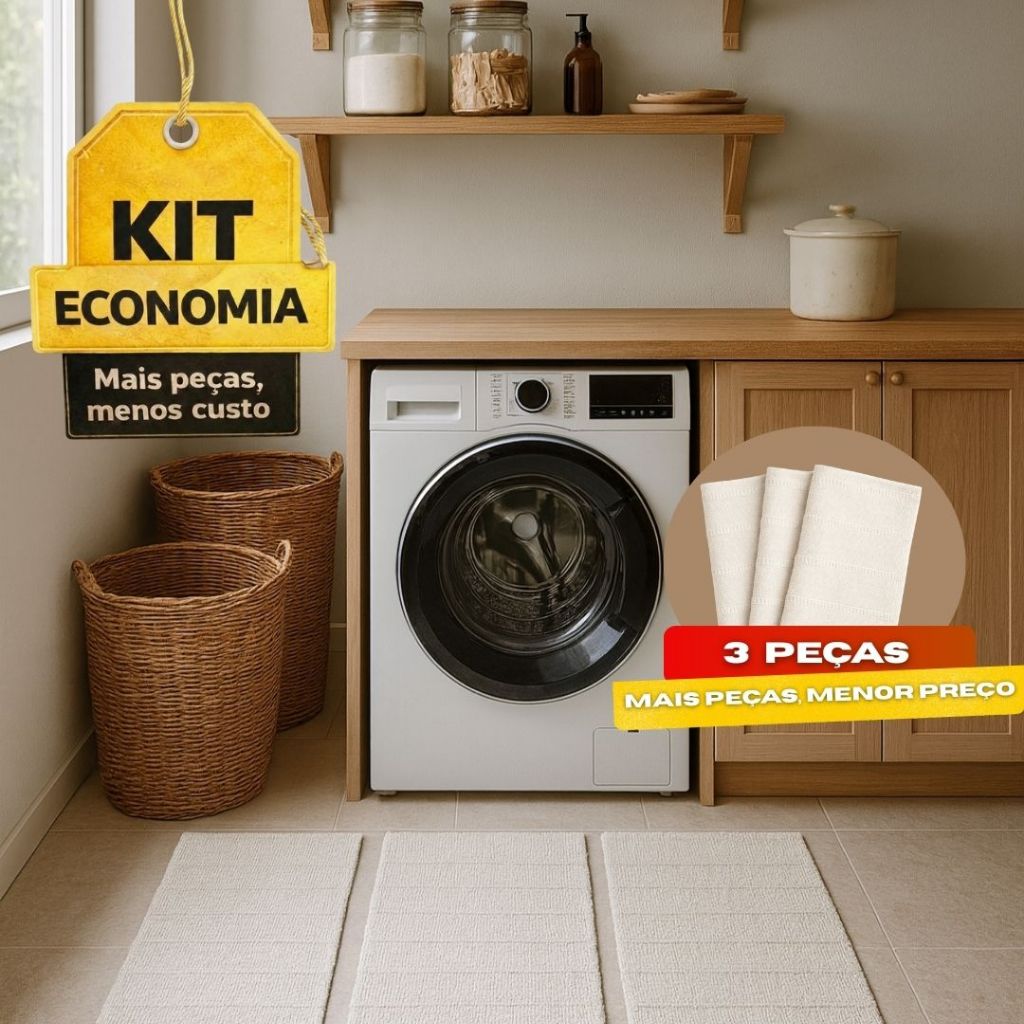 Kit 3 Tapetes Capacho Listrados em Tons Neutros – Ideal para Cozinha, Corredor e Quarto
