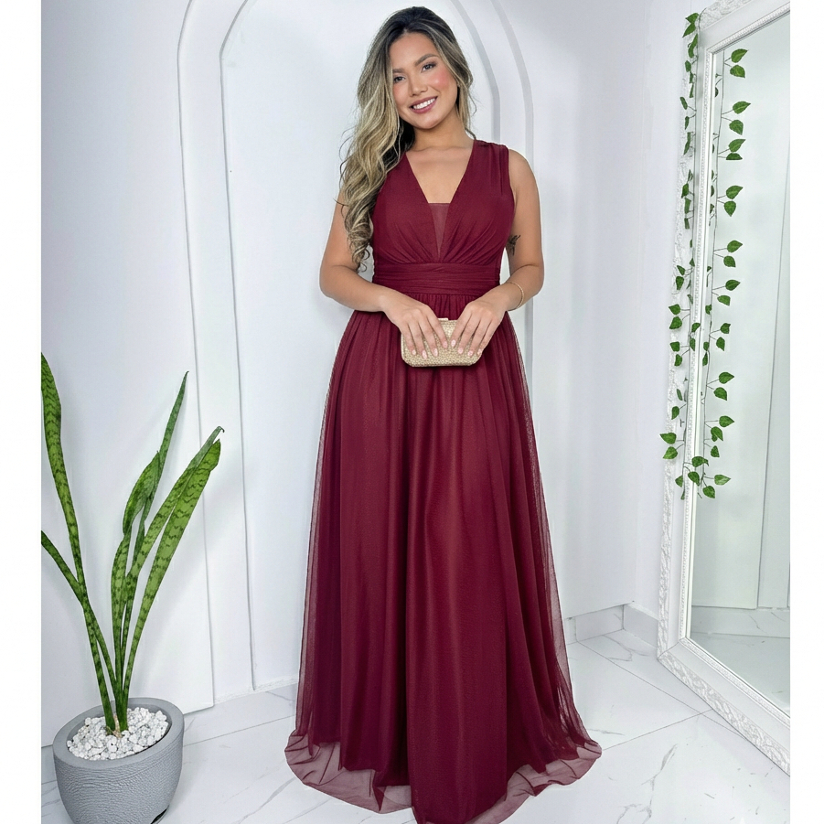 Vestido feminino longo de Festa Sem Manga Elegante Madrinha Casamento convidada luxo em Oferta na Shopee