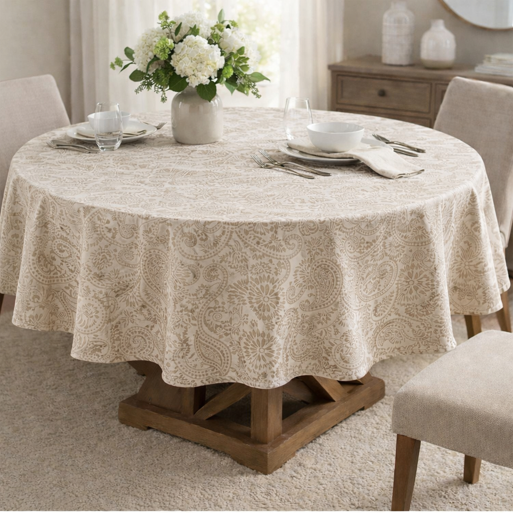 Toalha de Mesa Jacquard Redonda 1,40m em Oferta na Shopee