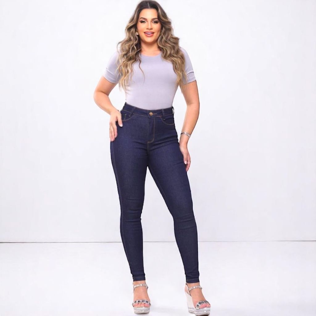 Calça Feminina Jeans Skinny Cintura Alta Com Lycra Levanta Bumbum Lançamento em Oferta na Shopee