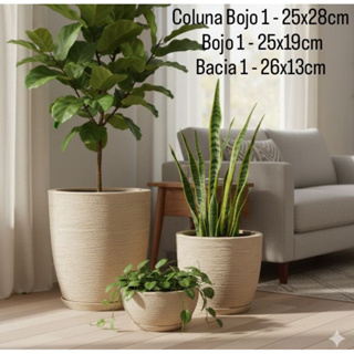 Kit 3 Vasos Coluna Bojo Escovado 1, Bojo Escovado 1 e Bacia Escovado 1 para Decoração e Plantas em Polietileno em Oferta na Shopee
