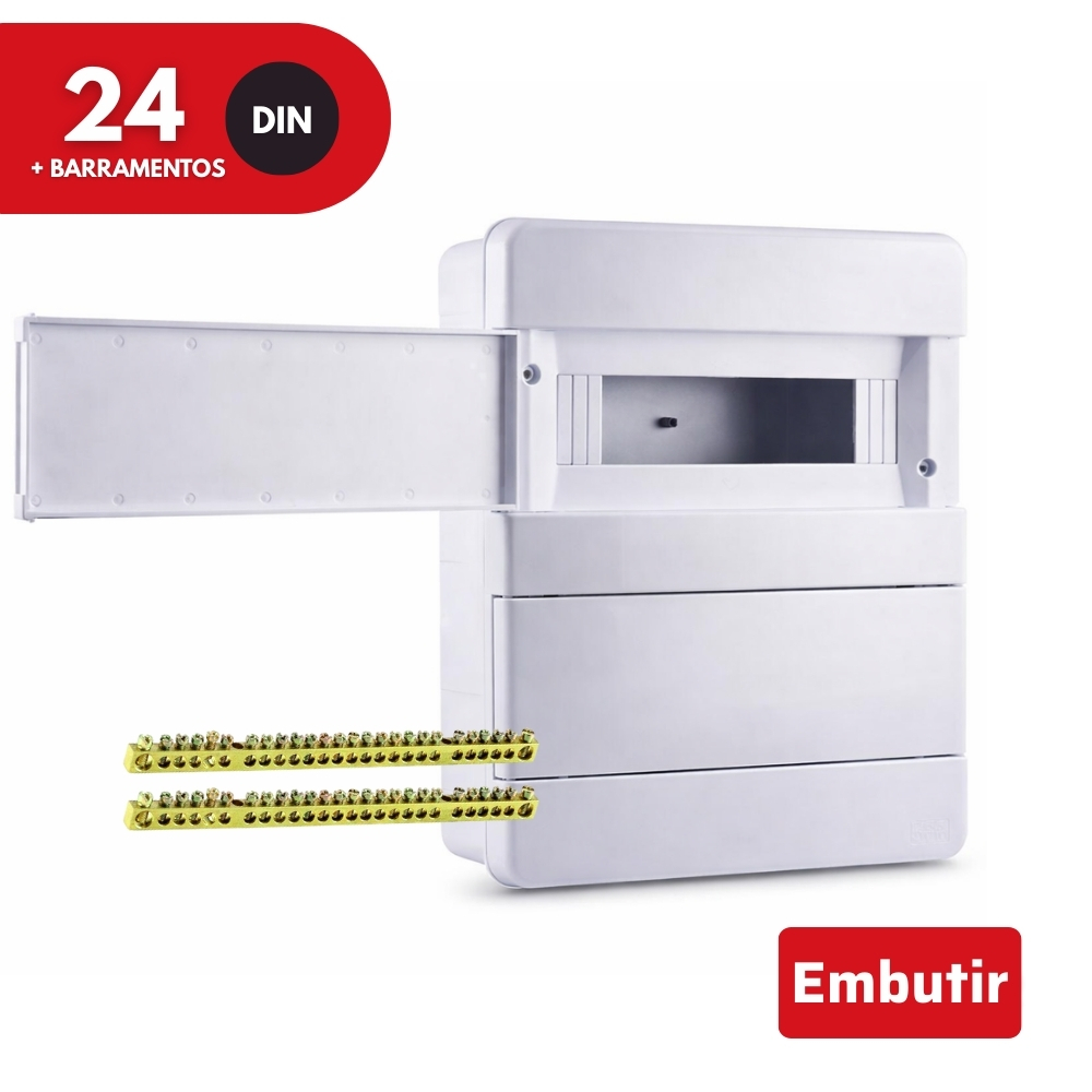 Quadro de Distribuição 24 Din Embutir com Barramento Force Line