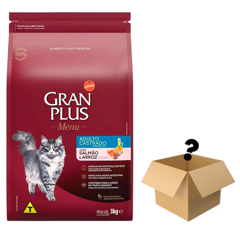 Ração Gran Plus Gatos Adultos Castrados Salmão e Arroz 3kg + Surpresa em Oferta na Shopee