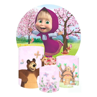 Trio Capas Cilindro + Painel Veste Fácil Tema Desenho Animado Marcha e o Urso Rosa | Envio Rápido em Oferta na Shopee