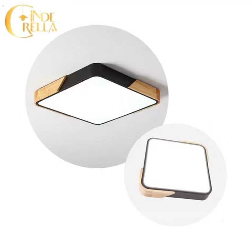 Plafon LED Quadrado Sobrepor Moderno Preto/Madeira 3 Tons de Luz Bivolt em Oferta na Shopee