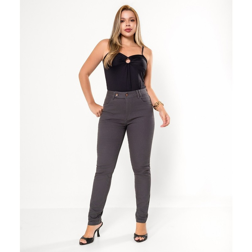 Calça Feminina Skinny Cintura Alta em Jeans Sarja com Elastano Lançamento Copa do Mundo Shopee