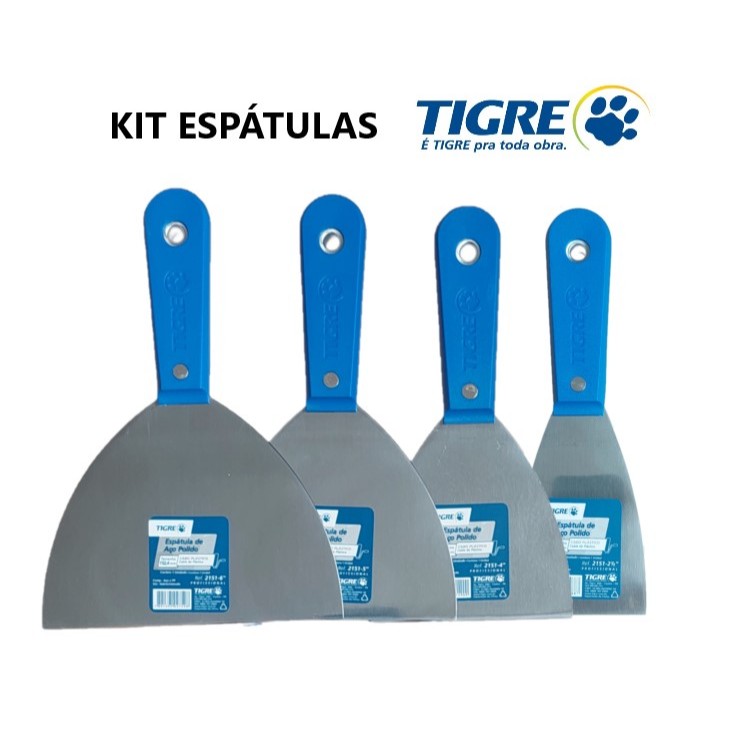 KIT  ESPATULAS DE AÇO POLIDO TIGRE , PARA MASSA CORRIDA ,RASPAGENS E OUTROS em Oferta na Shopee