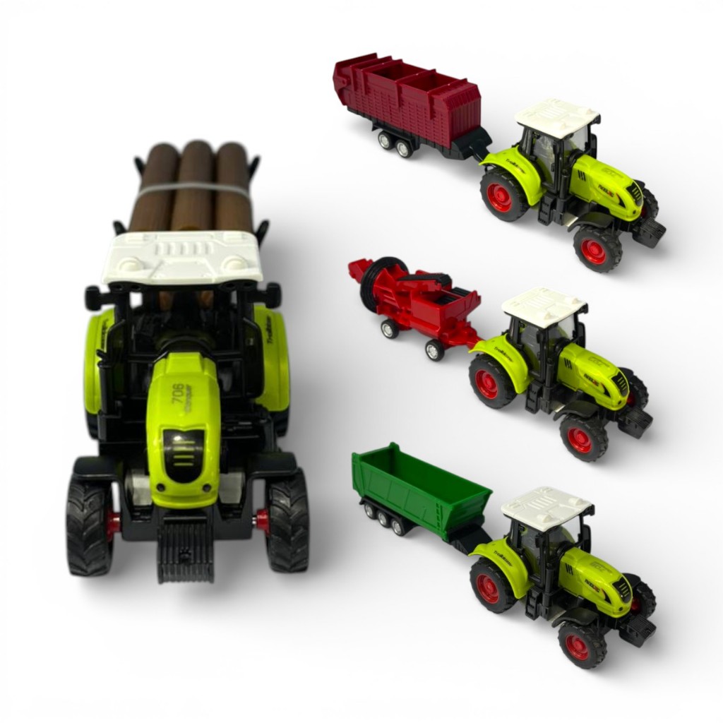 Trator Agrícola com Carretas Fricção Pneus de Borracha Engates Articulados Kit Fazenda Infantil