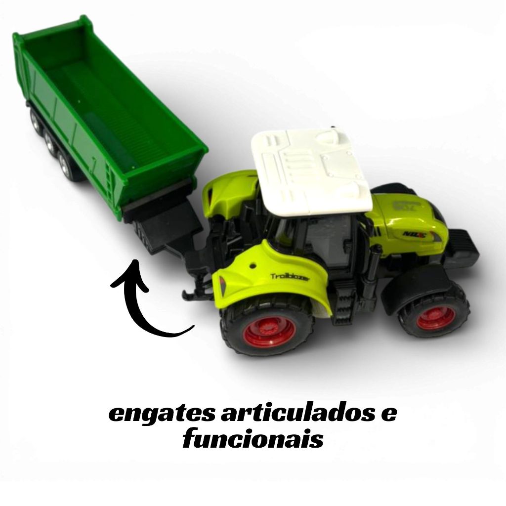 Trator Agrícola com Carretas Fricção Pneus de Borracha Engates Articulados Kit Fazenda Infantil — imagem 2 de 2