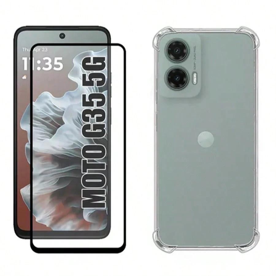 KIT CAPA + PELICULA PARA MOTOROLA MOTO G35 CAPA ANTI IMPACTO + PELICULA 3D DE VIDRO PROTEÇÃO TOTAL