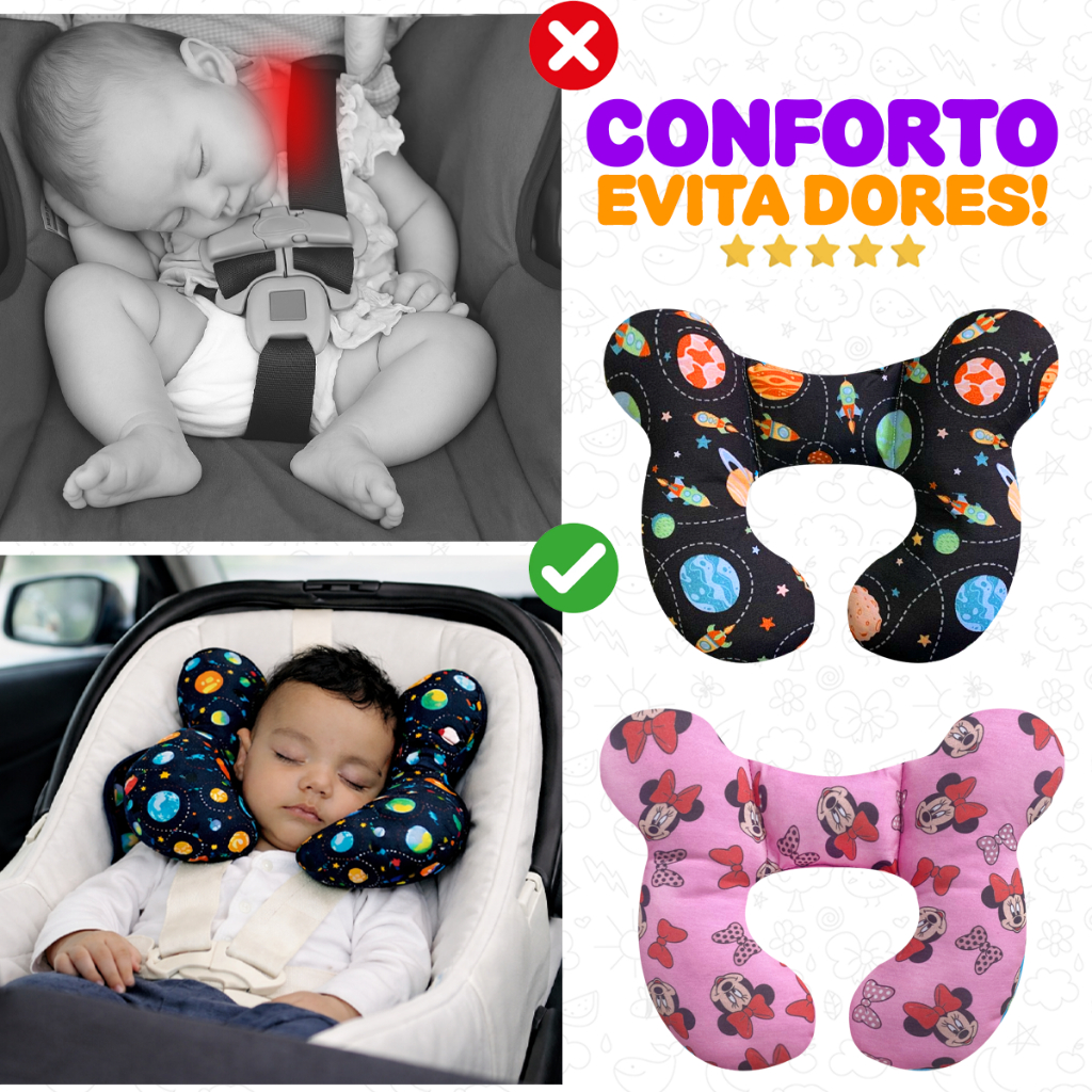 Imagem Almofada para Pescoço Bebe Conforto fofinha Apoio de Cabeça 100% Algodão