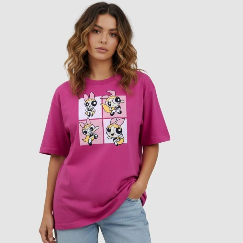 Camiseta Feminina Super Poderosas Florzinha Algodão Confortável tipo Over Size