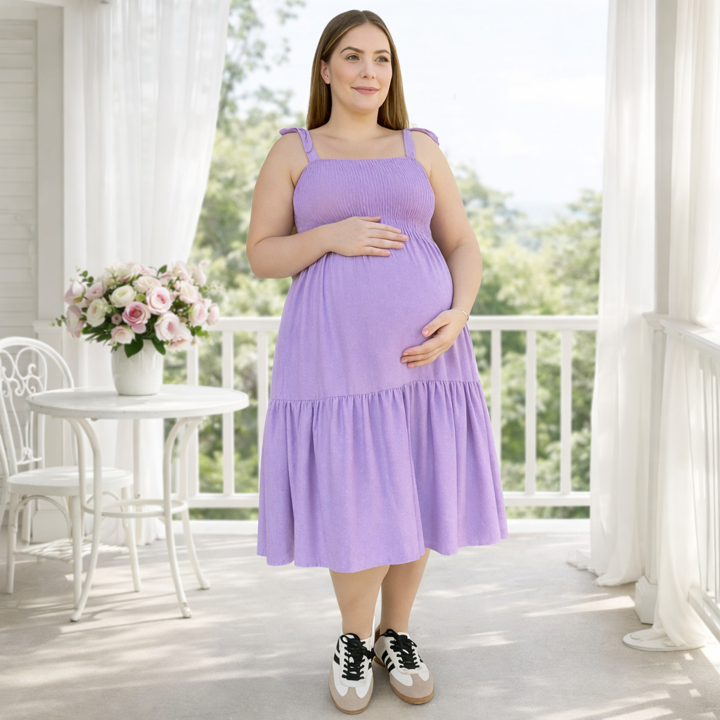 Vestido Midi Casual Para Grávida Fresquinho Estilo Plus Size Tons Pastéis Moda Verão 2026