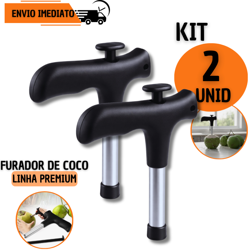 Furador de Coco 2 ou 1 Unids Premium Inox Abridor Manual Cabo Preto Água de Coco Profissional Praia